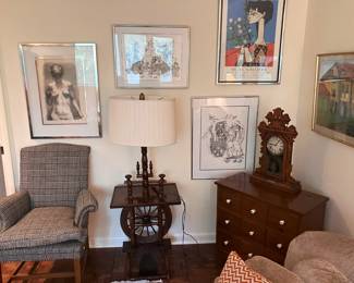 Joseph Hirsch (American 1910-1980) Nude Drawing ~ signed/numbered; Antique Gingerbread Clock & more