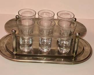  Bar Caddy with 6 Cordial Glasses and Tray