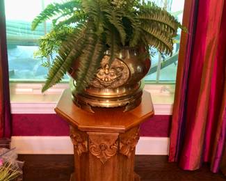 Large Planter with Artificial Plant and Pedestal Stand