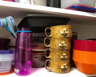 Assorted Mugs and Plastic Storage 