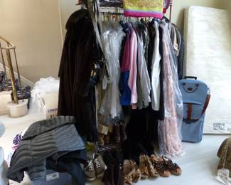 Mink coat, clothing, shoes, tablecloths