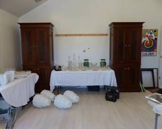 Pair of cabinets & bric-a-brac. Waterford, Lalique, Steuben