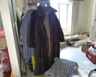 Mink coat, clothing, shoes, tablecloths