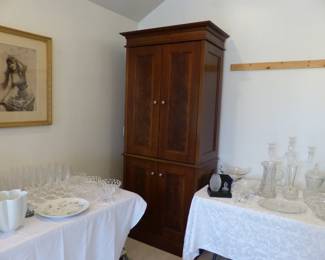 Pair of cabinets & bric-a-brac. Waterford, Lalique, Steuben