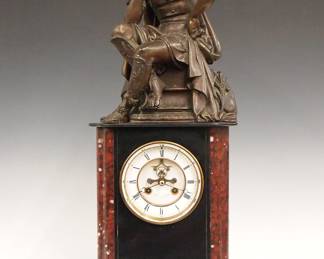 French Bronze & Marble table clock