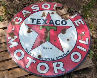 Texaco Motor Oil Gasoline Double Sided Porcelain Sign, 42"