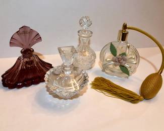 Assorted vintage glass perfume bottles