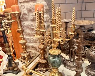 Assorted brass candlesticks