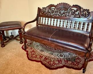 Ornately Carved Parlor Chair with Side Table