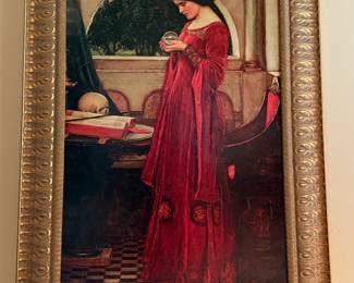 Large gold framed print "The Crystal Ball" by John William Waterhouse