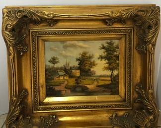Small gilt framed landscape painting, signed T. Grey (sic)