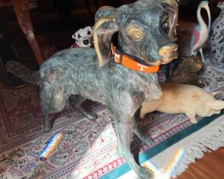 Vintage patina solid brass dog wearing UT collar