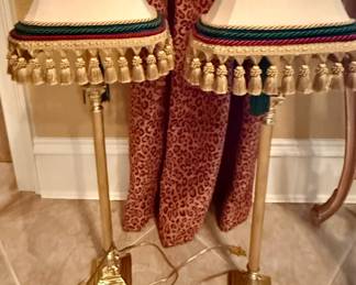 Pair of Table Lamps with Fringed Trimmed Lampshades