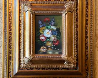 Ornate gold framed miniature still life painting