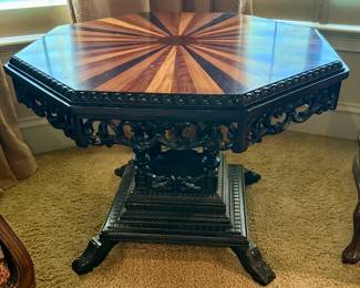 Octagonal Starburst Carved Table
