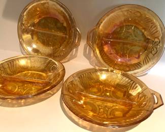 Indiana Glass Killarney Carnival Glass divided relish dishes