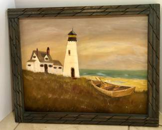 Framed nautical landscape painting, unsigned
