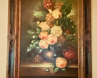 Large ornate framed still life oil painting signed J. Krause