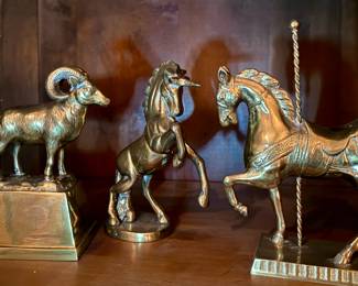 Vintage brass ram, unicorn and carousel horse