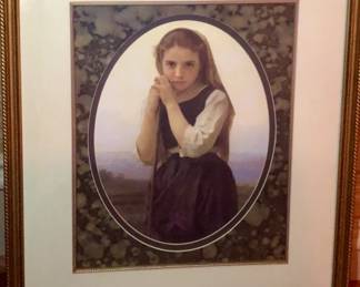 Framed and matted print "A Little Shepherdess" by William-Adolphe Bouguereau
