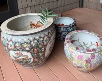 Assorted ceramic koi planters
