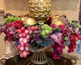 Large brass faux fruit centerpiece