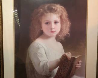 Framed and matted print "The Story Book" by William Adolphe Bouguereau