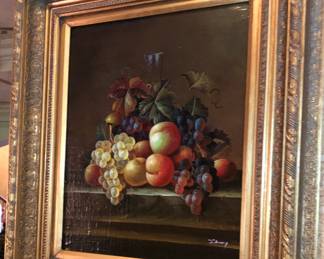 Large gold framed still life painting, signed T. Grey (sic)