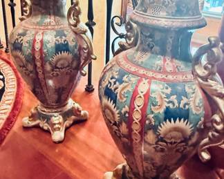 Oriental Accent large porcelain urns