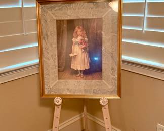 Blonde wood decorative easel with framed print "The Love Letter" by Charles Trevor Garland (2 copies available)