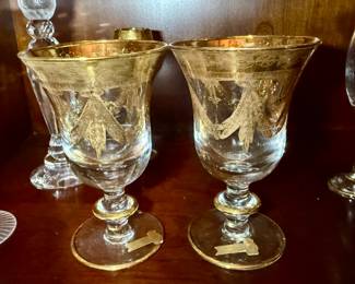 Italian Crystal Wine Glasses -24kt Gold Decorated
