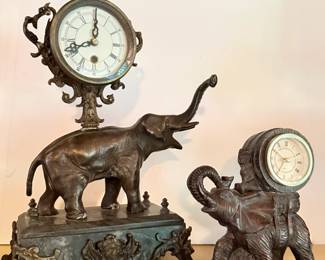 Vintage bronzed elephant clocks