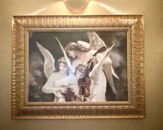 Large gold framed print "The Song of the Angels" from an oil painting by William-Adolphe Bouguereau