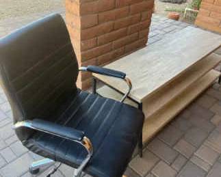Three Shelf Entertainment Console And Office Chair