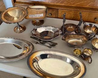Silver Plated Trays, Assorted Cutlery, Vanity Tray And More