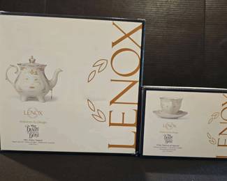 TA283Lenox Mrs. Potts teapot and Chip teacup and saucer