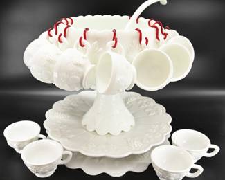 Stunning Milk Glass Punch Bowl Set