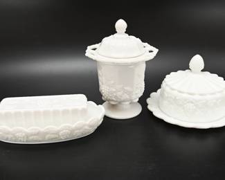 Milk Glass Butter Dish, Sugar Jar, Cheese Cloche