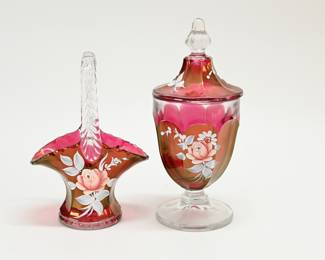 Ruby Red Basket, Lidded Candy Bowl