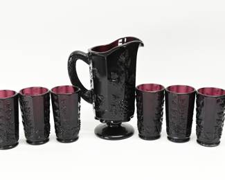 Purple Amethyst Vine Grape Pitcher w/Glasses 