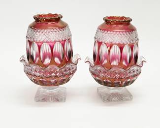 Cranberry Flashed Manganese Glass Votives 