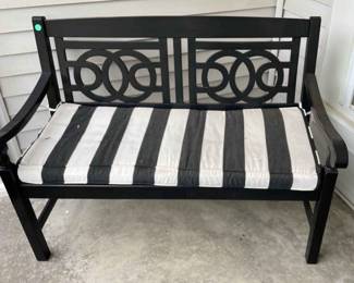 Decorative Wooden Bench With Black And White Cushion