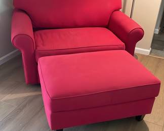 Large Oversized Red Chair with Ottoman