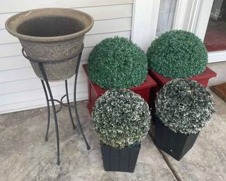 4 Faux Artificial Bushes Outdoor With Lights Plant Holder W Pot