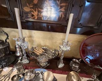 Lovely silver serving pieces and knife set