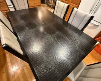 VERSACE STYLE LEATHER TOP TABLE W 6 CHAIRS