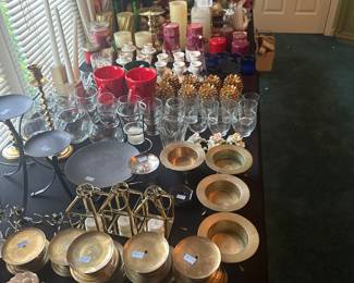 Candlesticks, candle decor, and lots of unused candles!