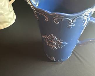 Blue ceramic pitcher