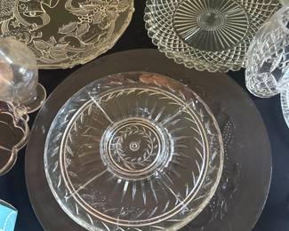 various vintage and antique crystal serving platters