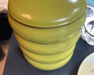 Avocado Green vintage Lincoln Beautyware stacking canister set